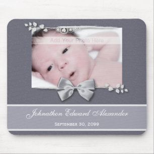 Elegantes Foto Geburtsankündigung Silver Ribbon Mousepad