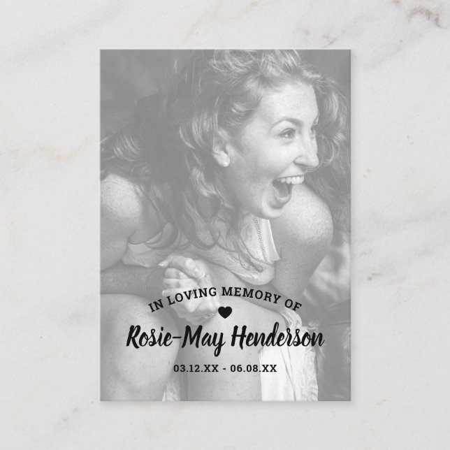 Elegantes Foto-Gedenkgebet Visitenkarte (Vorderseite)