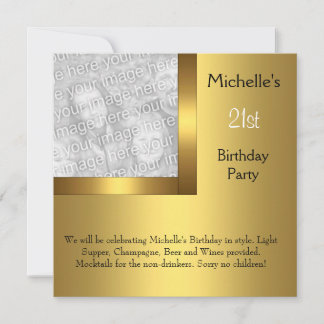 Elegantes Foto Gold Black 21. Geburtstag 2 Einladung