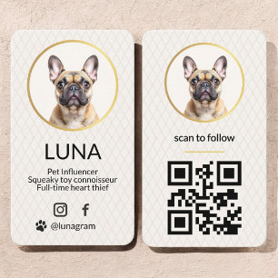 Elegantes Foto Gold Dog Pet Social Media QR Code Visitenkarte