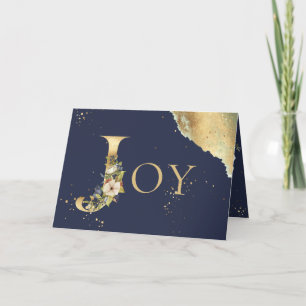 Elegantes Foto Gold Floral Blue Joy Weihnachten