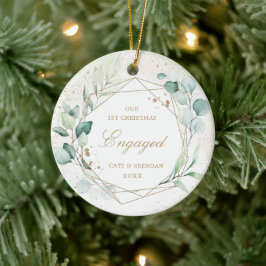 Elegantes Foto Gold Geometric Eukalyptus Verlobt Keramik Ornament