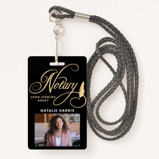 Elegantes Foto Gold Notary Loan Agent Abzeichen Ausweis (Vorderseite mit Schlüsselband)