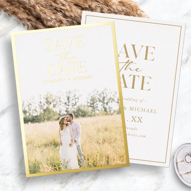 Elegantes Foto Gold Save the Date Folieneinladung (Elegant Minimalist Photo Gold Save The Date Foil Invitation by Painted Paperie
)