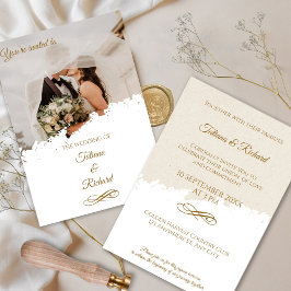Elegantes Foto & Gold Script Einladung zur Hochzei