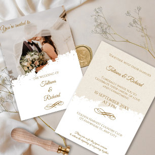 Elegantes Foto & Gold Script Einladung zur Hochzei