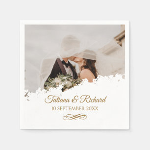 Elegantes Foto Gold Script Hochzeit Napkins Serviette