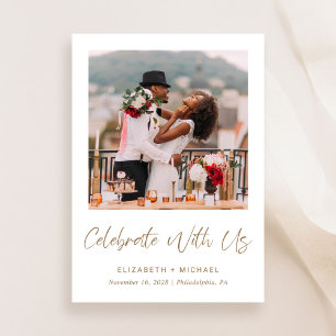 Elegantes Foto Gold Script Hochzeitsempfang Einladung