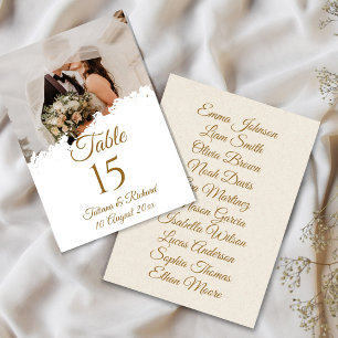 Elegantes Foto Gold Script Tischnummer Card