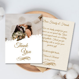 Elegantes Foto Gold Script Wedding Dankeschön Card Dankeskarte