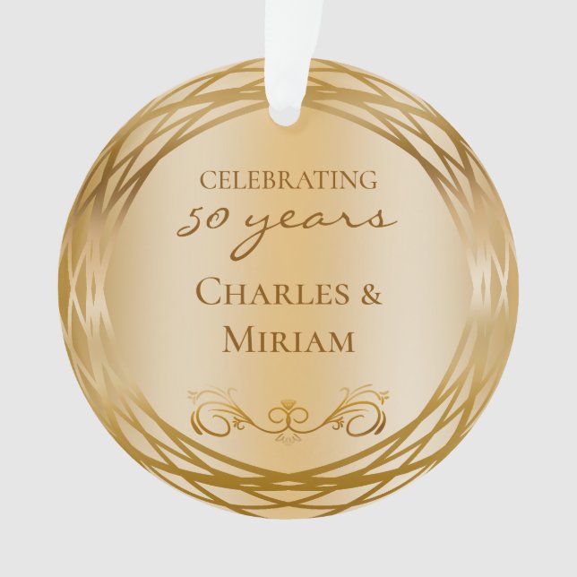 Elegantes Foto Golden 50. Hochzeit-Jubiläumsgesche Ornament (Vorderseite)