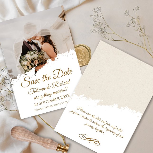 Elegantes Foto & Goldenes Skript Save the Date Hoc Einladung (elegant gold script save the date invitation card)