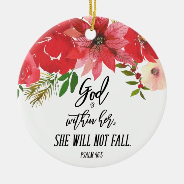 Elegantes Foto Gott ist in ihrem Weihnachtsblumen Keramik Ornament (Vorne)