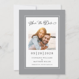 Elegantes Foto Grau Weiße Save the Date Verlobung
