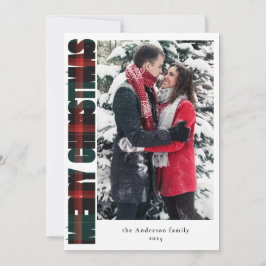 Elegantes Foto Grün und Rot Kariert Feiertagskarte