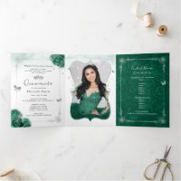 Elegantes Foto Grüne Rose Silver Quinceanera
