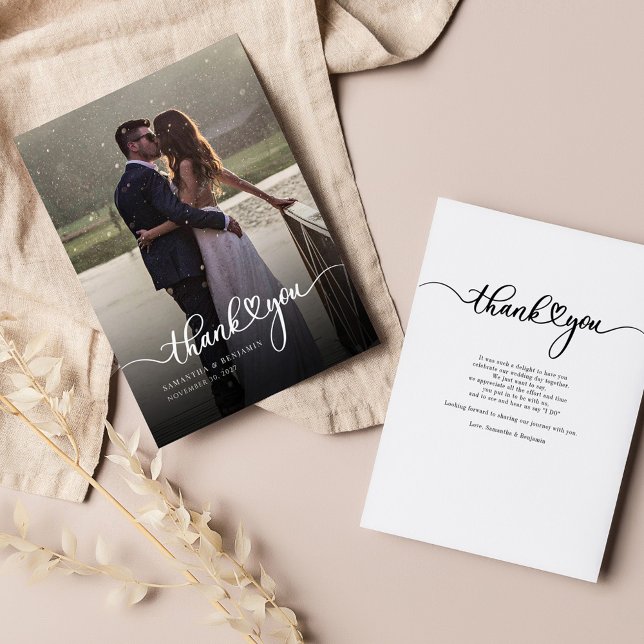Elegantes Foto handbrieft Dankeschön für Hochzeit Mitteilungskarte (Wedding Thank You Photo Modern Hand-Lettered Script Note Card)