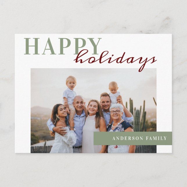 Elegantes Foto Happy Holidays Family Postkarte (Vorderseite)