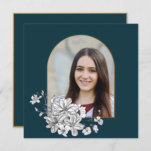 Elegantes Foto Hebrew Bat Mitzvah Einladung (Vorne/Hinten)