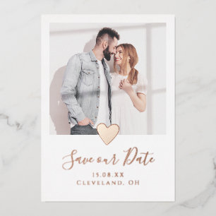 Elegantes Foto-Herz-Save-the-Date-Echte Rosenfarbe Folieneinladung