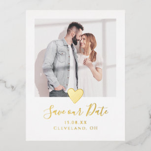 Elegantes Foto Herz Save the Date Real Gold Folie Einladungspostkarte