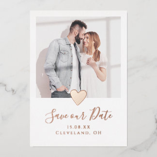 Elegantes Foto Herz Save the Date Real Rose Gold Folieneinladung