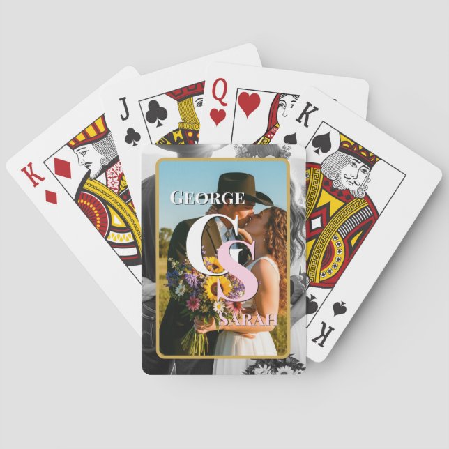 Elegantes Foto Hochzeit, Cowboy Rahmen, Initialen Spielkarten (Rückseite)