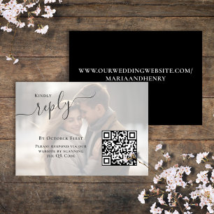 Elegantes Foto Hochzeit RSVP Qr Code Karte