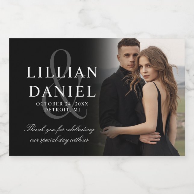 Elegantes Foto Hochzeit Sparkling Weinkarte (Einzelnes Label)