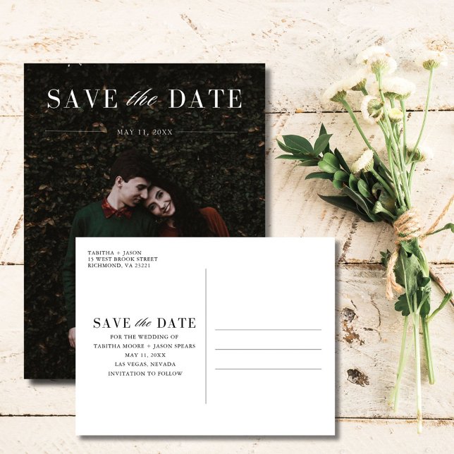 Elegantes Foto Hochzeit speichern Sie das Datum Ankündigungspostkarte (Elegant Photo Wedding Save the Date Announcement Postcard)