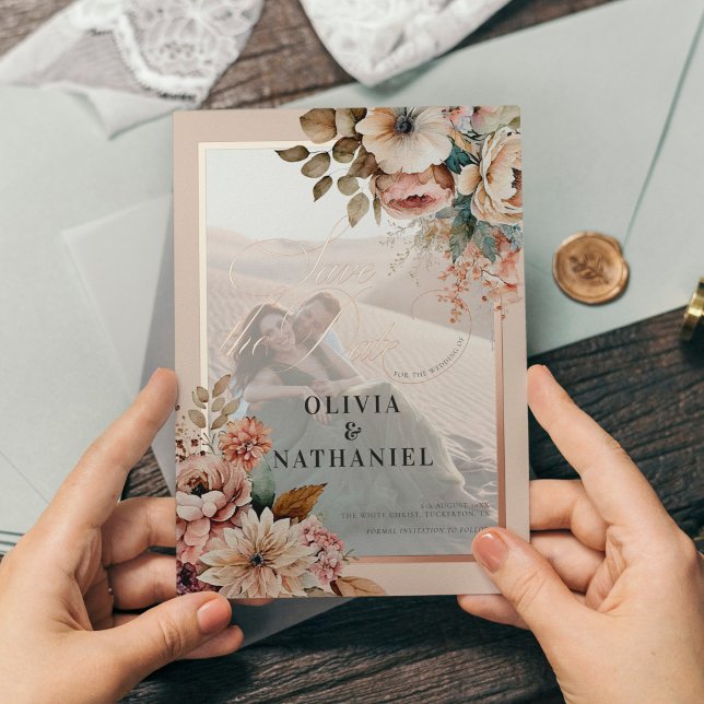 Elegantes Foto Hochzeit speichern Sie das Datum Folieneinladung (Von Creator hochgeladen)