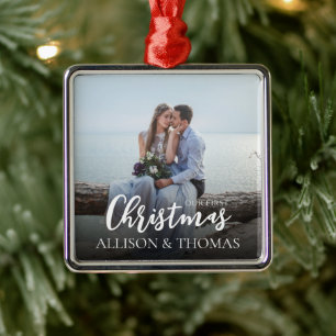 Elegantes Foto Hochzeit Unser erstes Weihnachtsfes Ornament Aus Metall