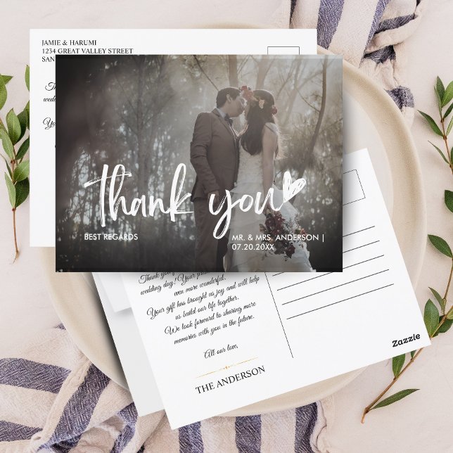 Elegantes Foto Hochzeit Vielen Dank Postcard Postkarte (Elegant Photo Wedding Thank You Postcard)