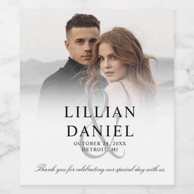 Elegantes Foto Hochzeit Weinkarte Weinetikett (Einzelnes Label)