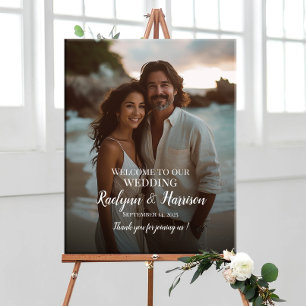 Elegantes Foto Hochzeitsempfang Zeichen moderne Sc Poster