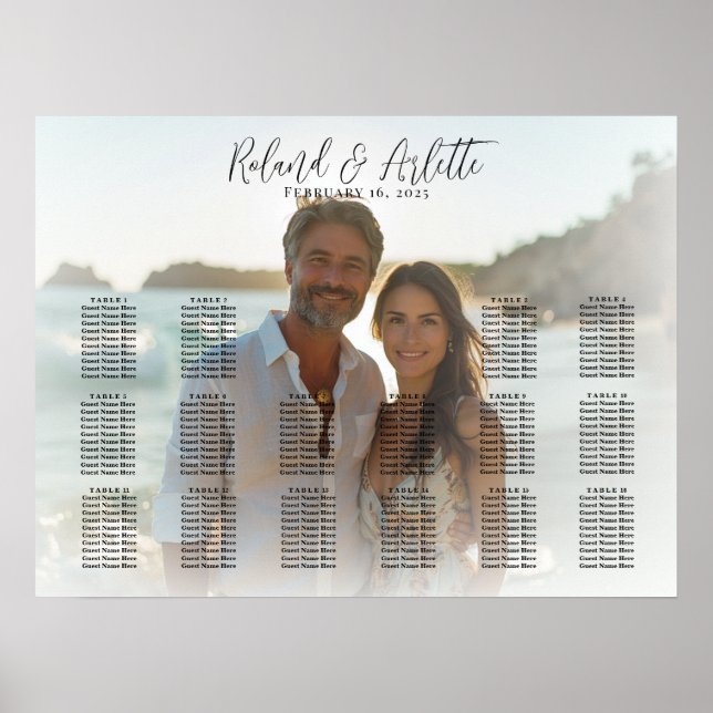 Elegantes Foto Hochzeitskarte 16 Tische Poster (Vorne)