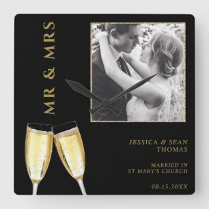 Elegantes Foto, Hochzeitssekt Quadratische Wanduhr