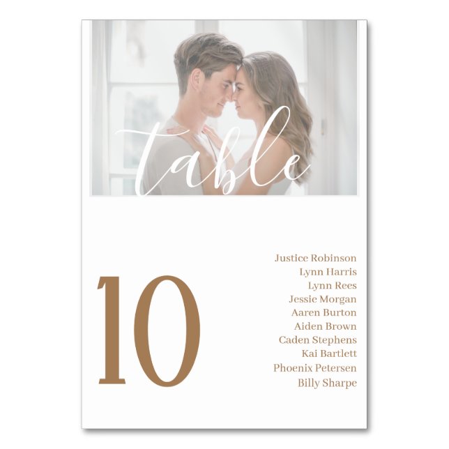 Elegantes Foto Hochzeitstisch Weiße Tischnummer (Vorderseite)
