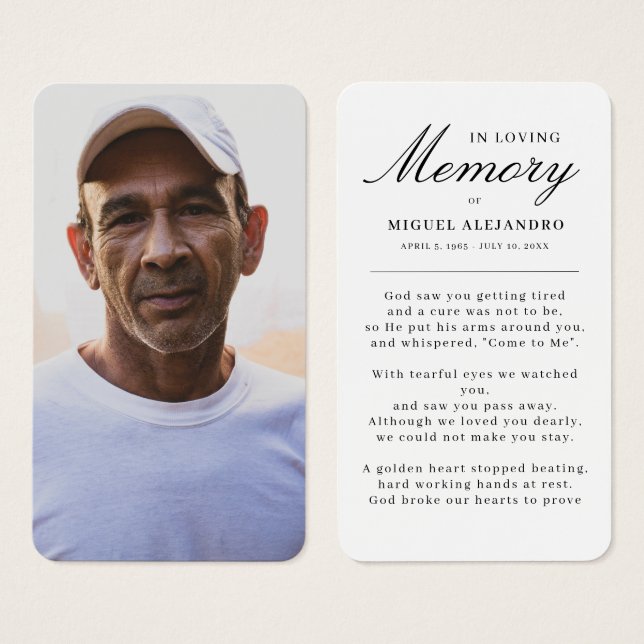 Elegantes Foto im Love Memory Beileid Gebet (Vorne & Hinten)