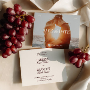 Elegantes Foto Ivory & Burgund Save the Date Karte