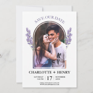 Elegantes Foto Lavender Save the Date Einladung