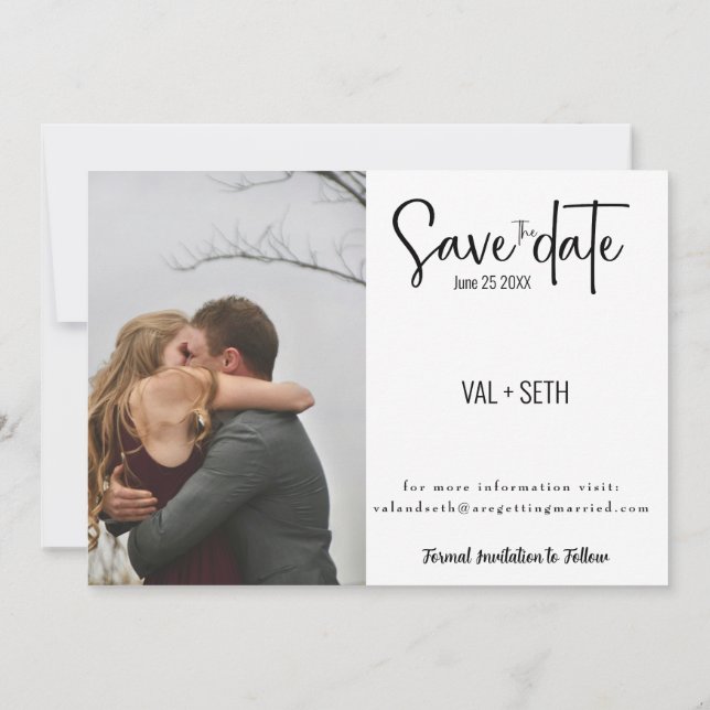 Elegantes Foto - Layout mit modernem Skript teilen Save The Date (Rückseite)