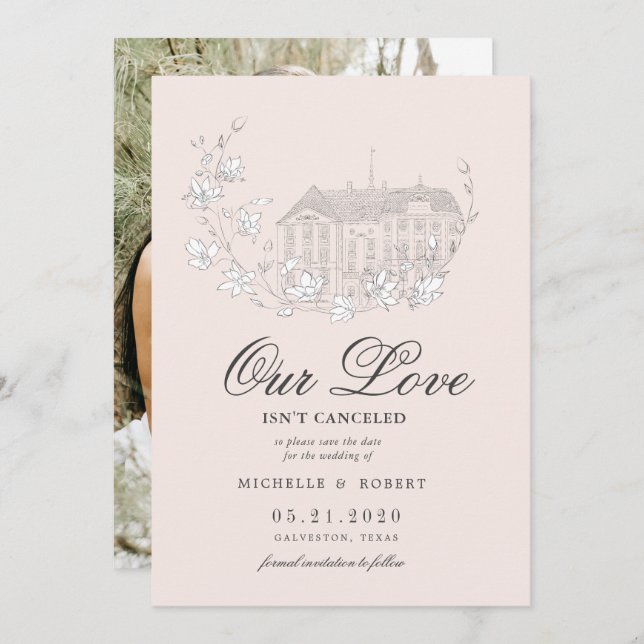 elegantes Foto mit Blumenbezug Save the Date Einladung (Vorne/Hinten)