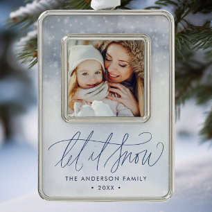 Elegantes Foto mit 'Let It Snow' Rahmen-Ornament Silber