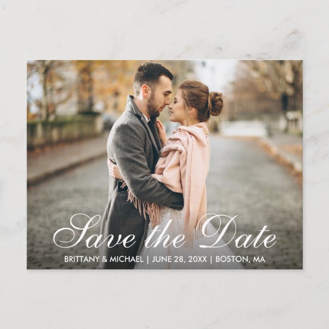 Elegantes Foto mit moderner Save the Date Verlobun Postkarte (Vorderseite)