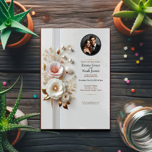 Elegantes Foto mit weißer Blüte Einladung zur Hoch