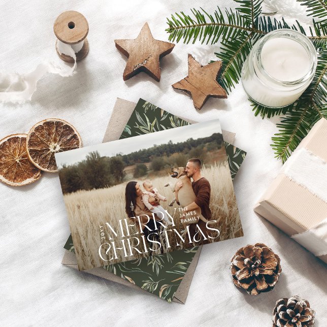 Elegantes Foto modern minimalgrün botanisch Feiertagskarte (Von Creator hochgeladen)