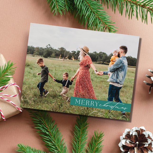Elegantes Foto Moderne frohe Weihnachten (Elegant Family Photo Modern Merry Christmas Holiday Card)