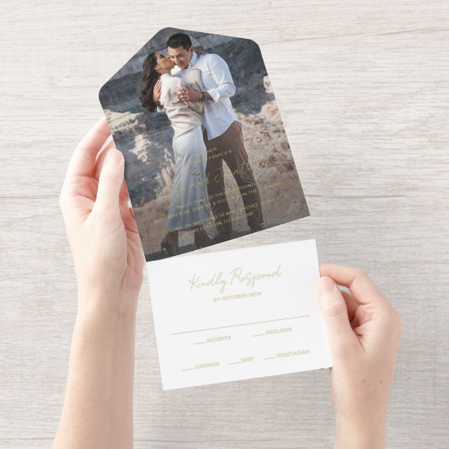 Elegantes Foto Moderne Hochzeit All-in-One-Einladung (Abreißstreifen)