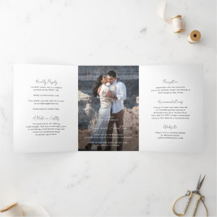 Elegantes Foto Moderne Hochzeit Dreifach Gefaltete Einladung